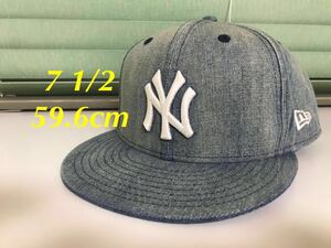 ニューエラ new era 59FIFTY ヤンキース キャップ 帽子 ブルー ウォッシュ デニム 7 1/2 59.6 cm