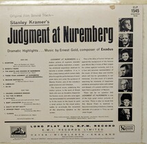 ☆O.S.T/JUDGMENT AT NUREMBERY by STANLEY KRAMER1962'UK HMV　MONO_画像2