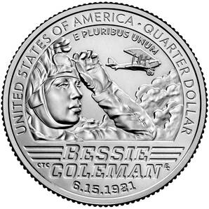 ★10枚の価格★ アメリカ人女性25セント硬貨プログラム ベッシー・コールマン Bessie Colemanの画像1