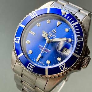 【動作品】エルジン ELGIN メンズ 腕時計 自動巻き 男性 ダイバー ブルー ケース径39㎜ メンズ ウォッチ 青文字盤