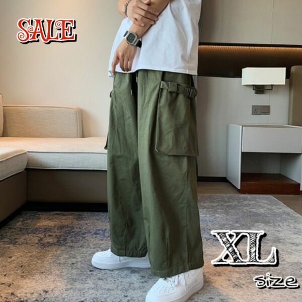 メンズ カーゴパンツ XL カジュアル ワイド ダンス 袴パンツ Y2K 無地 ゆったり ゴム シンプル