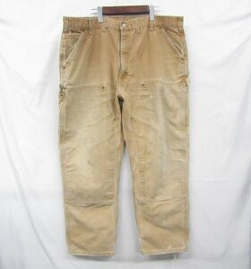 ビックサイズ W44 L30 Carhartt ダック地 ワーク ペインター パンツ ダブルニー オーカー カーハート 古着 ビンテージ 3F1512