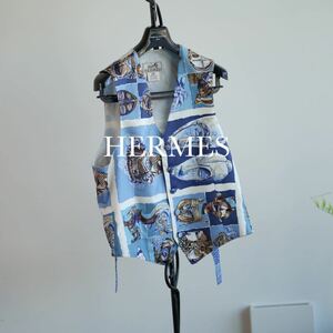 HERMES ロゴ スカーフ シルク ベスト 総柄 48 XL ジャケット シャツ エルメス ビンテージ メンズ レディース ユニセックス ペルソナ