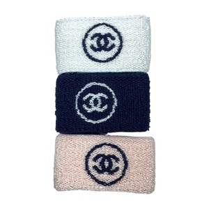 【未使用美品】CHANEL シャネル リストバンド 3色セット スポーツ アクセサリー ココマーク ロゴ パイル地 ネイビー ピンク ホワイト