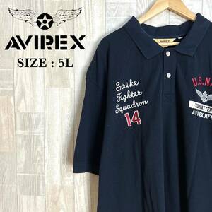 M3487 AVIREX アヴィレックス　半袖ポロシャツ　5Lサイズ　ネイビー　紺　NAVY 刺繍　メンズ　トップス　綿100％　大きいサイズ　