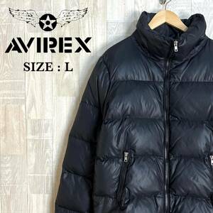 M3490 AVIREX アヴィレックス　ダウンジャケット　Lサイズ　黒　ブラック　ダウン80％　メンズ　アウター　上着　羽織　フルジップ