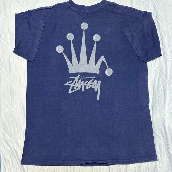 90's STUSSY Tシャツ Navy XL 黒タグ Made in USA アメリカ製 メンズ 半袖 古着 ステューシー