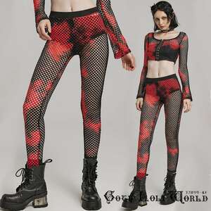 WK-617DDF-BK-RD-S mode taste fish net leggings pants red color Gothic and Lolita world gothic bread clock visual series V series 