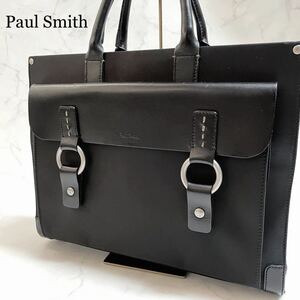 良品◆Paul Smithポールスミス◆ブリーフケース/PSG991/ナイロン/牛革/ブラック/黒/ビジネスバッグ/本革 /A4収納/ダブルジップ/ロゴ型押し