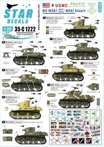 スターデカール 35-C1222 1/35 M3, M3A1 and M5A1 Stuart. USMC in the Pacific. Guadalcanal, Bougainville, Kwajalein, Tarawa…