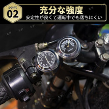 バイク用 バイク アナログ時計 汎用 黒 メッキ 自転車 オートバイ ハンドルクランプ式 バー ハンドル 取り付け 小型 マウント ツーリング_画像3