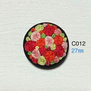 【C012】フラワーBOX刺繍ブローチ(ヘアゴム) ハンドメイド薔薇 花柄