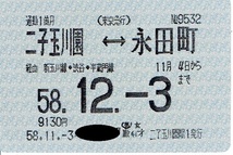 【通勤定期乗車券】東京急行　東急電鉄　二子玉川園⇔永田町　昭和58年_画像1