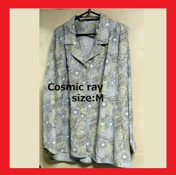 ☆Cosmic ray オーバーサイズ 総柄 シフォン開襟シャツ 9号 M 古着 韓国 柄シャツ 春トップス