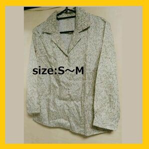 ☆七分袖 総柄開襟シャツ シフォンブラウス S～M 古着 柄シャツ 韓国 春トップス