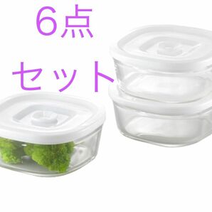 iwaki(イワキ) 耐熱ガラス 260ml ×6点 密閉容器 ホワイト 角型 密閉パック&レンジ ライス容器 サラダ容器