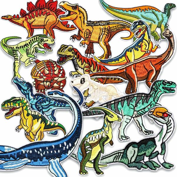 恐竜　アイロンワッペン 刺繍 アップリケ 15枚セット 新品