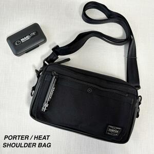 ■1円〜 ＜超美品!!＞■PORTER ポーター ヒート ショルダーバッグ 斜めがけ 小さめ マグライト付 普段使い 旅行 ポーチ ブラック 703-06975