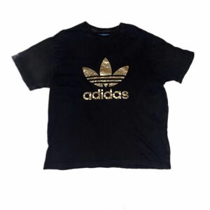 最終値下げ！　定番　古着　adidas Originals アディダス　Tシャツ　ビッグロゴ　黒　金　2ＸＬ