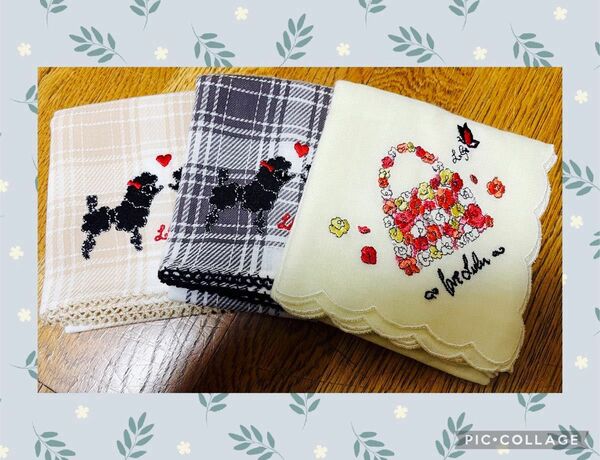 ★未使用★ ガーゼハンカチ　3枚セット　LULU GUINNESS 刺繍　プードル　ルルギネス