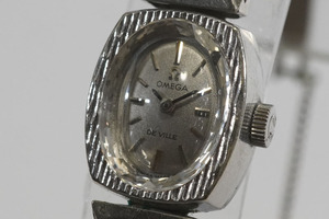 1円~【35】実働　OMEGA／オメガ　DEVILLE　手巻き　スクエア　カットガラス　レディース　腕時計