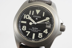 1円~【40】実働　CITIZEN／シチズン　ECO-DRIVE　PROMASTER　7878-H16714　ソーラー　TITANIUM　デイト　メンズ　コンパス付