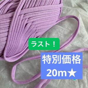 ふわふわTシャツヤーン　パステルパープル　ズパゲッティ　ハンドメイド　編み物　切り売り　20m