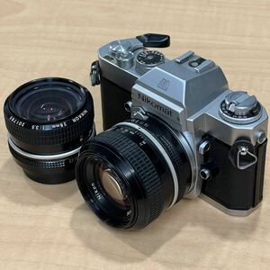 CA91 Nikon Nikomat EL ボディ 非Ai Non-Ai 50mm f1.4 28mm f3.5 単焦点 MF レンズ 2本 まとめて 一眼レフフィルムカメラ