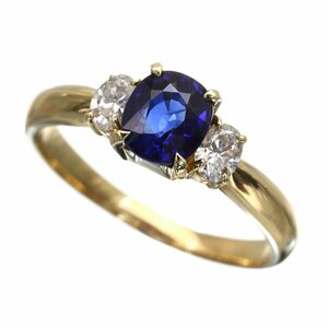 石奥から覗く美しいブルー K18 サファイア ダイヤモンド リング 3.7g S1.07ct D0.31ct 超美品 ★02B20