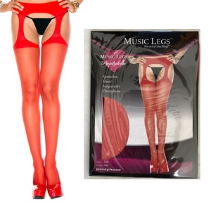 MusicLegs　338　RED　シアー スパンデックス サスペンダー パンティストッキング