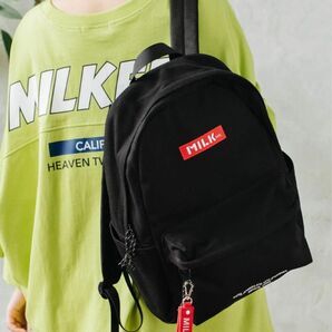 美品　[ミルクフェド] リュック EMBROIDERED BAR CANVAS DAYPACK 103211053007