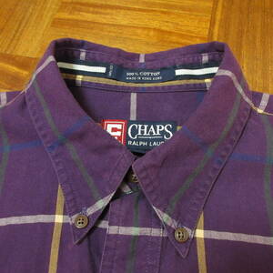 90s　CHAPS　POLO RALPH LAUREN　ラルフローレン　長袖ボタンダウンシャツ　ムラサキ　表記サイズL　送料230円