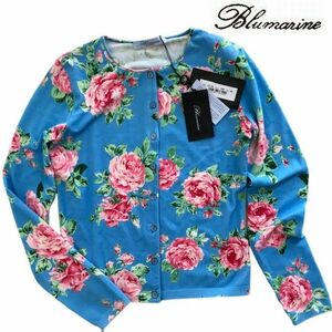 * new goods paper tag attaching Blumarine [38] floral print cardigan Italy made blue group multicolor [6023]