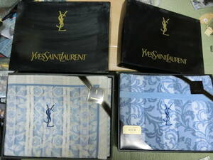 【1円～YSL】イブサンローラン 未使用 綿毛布 Yves Saint Laurent 2箱　一部汚れ 綿100％ 140cm×200cm 