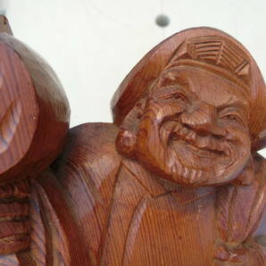 【1円～】木彫り 大黒天 大黒様 高さ22cm 約1.25kg 金比羅参拝記念 三大の画像6