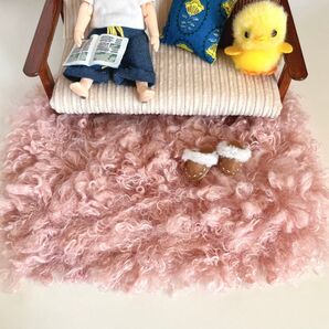 ハンドメイド☆ミニチュア ファーラグマット ピンクベージュ