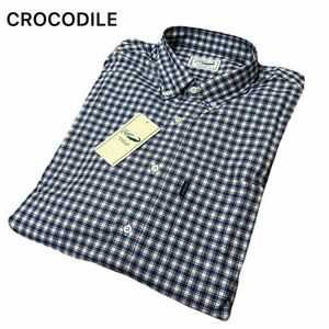 新品タグ付き CROCODILE クロコダイル【高級ペルー超長綿仕様】ピマコットングラフチェックシャツ 希少サイズXL/百貨店購入 春夏 ブルー色