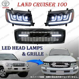  Toyota Land Cruiser 100 серия UZJ100W HDJ101K LED передняя фара лампа решётка комплект Black Face перемена 