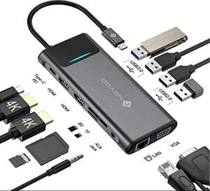 USB C ハブ 12-in-1 USB Type-c 変換アダプタ トリプルディスプレイ デュアルHDMI 4K VGA