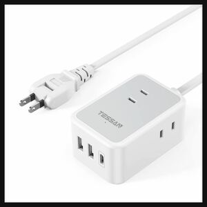 【開封のみ】TESSAN★延長コード 2m 電源タップ usb付き usb-c コンセントタップ 3個AC口 USB-C 1ポート USB-A 2ポート たこあしコンセント