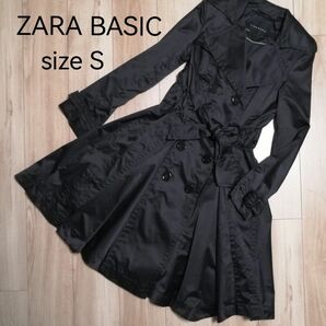 ZARA BASIC ザラ トレンチコート ブラック ウェストりぼん ベルテッド