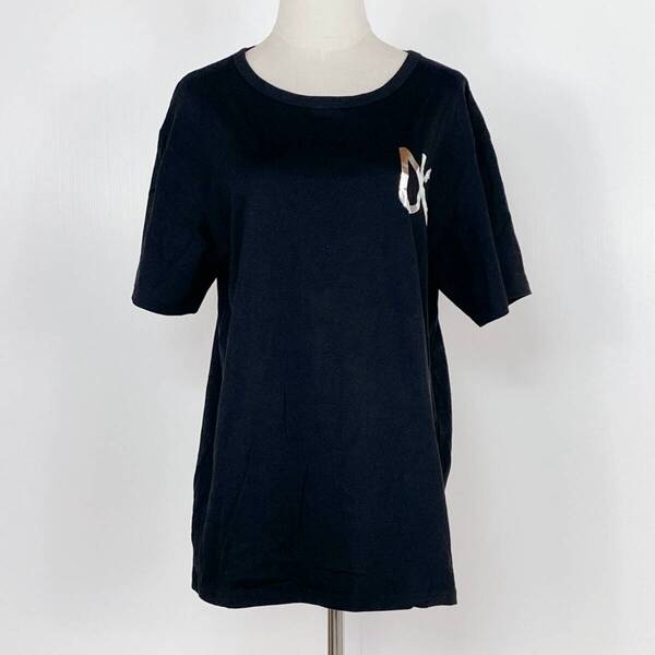 Z1299 美品 メンズ コットン Tシャツ 半袖 綿100% 2XLサイズ ブラック 黒 万能 カジュアルコーデ シンプルコーデ ロゴプリント USED 古着