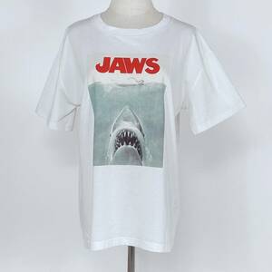 Z1309 美品 JAWS ジョーズ ユニセックス ジョーズプリント Tシャツ 半袖 ホワイト Lサイズ コットン 人気 厚手 万能 カジュアルコーデ USED