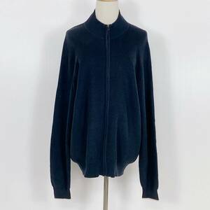 Z1348 UNIQLO ユニクロ メンズ フルジップアップ トップス ニット編みトップス ネイビー L コットン 万能 カジュアルコーデ USED 古着