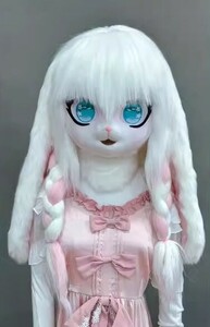 着ぐるみヘッド ウサギ 白 兎面 垂れ耳 全頭ヘッド ケモノ マスク ファースーツ ぬいぐるみ コスプレ コスチューム