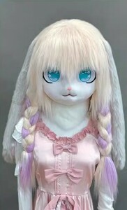 着ぐるみヘッド ウサギ クリーム 兎面 垂れ耳 全頭ヘッド ケモノ マスク ファースーツ ぬいぐるみ コスプレ コスチューム