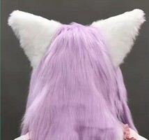 着ぐるみヘッド 猫 紫と白 全頭ヘッド ケモノ マスク ファースーツ ぬいぐるみ コスプレ コスチューム_画像3