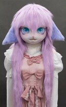 着ぐるみヘッド 猫 垂れ耳 紫 全頭ヘッド ケモノ マスク ファースーツ ぬいぐるみ コスプレ コスチューム_画像1