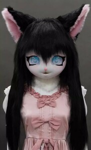 着ぐるみヘッド 猫 真っ黒い 口開け 全頭ヘッド ケモノ マスク ファースーツ ぬいぐるみ コスプレ コスチューム