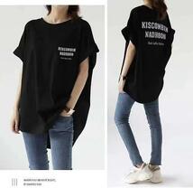 新品　ブラック　FREE　ワイド　半袖　Tシャツ　ゆるTシャツ　韓国ファッション　ロゴ　バックロゴ　ラウンドカット_画像5